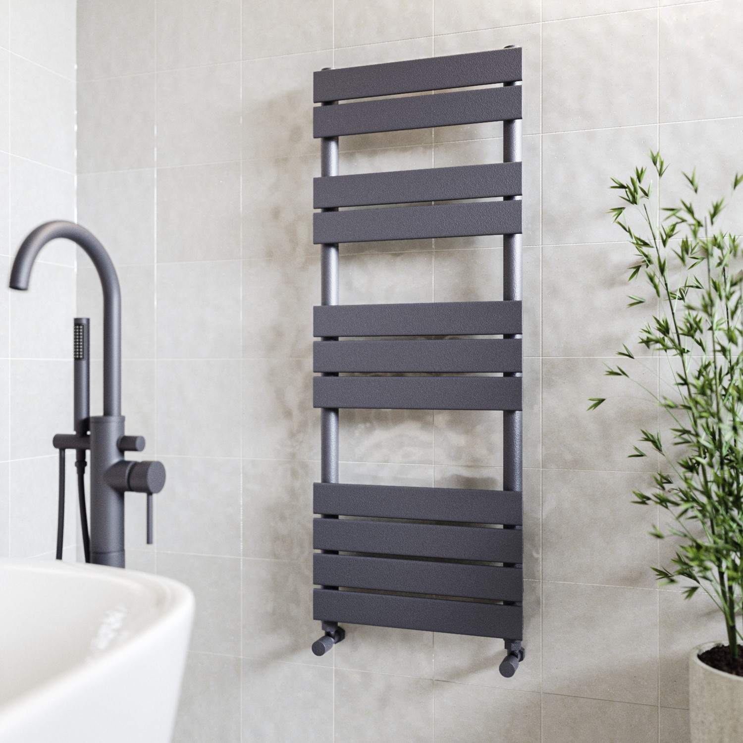 Anthracite Heated Towel Rail Radiator 1200 x 450mm - Tundra