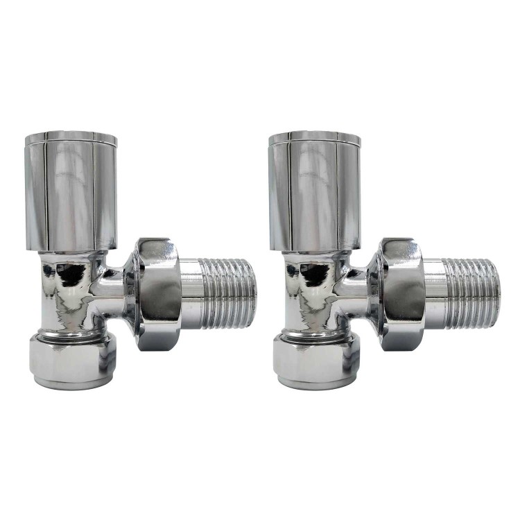 GRADE A2 - Chrome Round Angled Radiator Valves - For Pipework Which Comes From The Wall