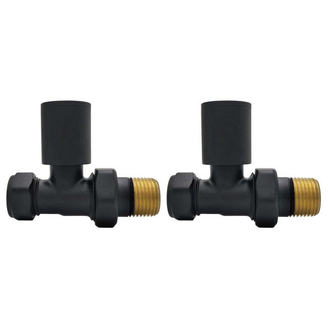 GRADE A2 - Matt Black Round Straight Radiator Valves - For Pipework Which Comes From The Floor