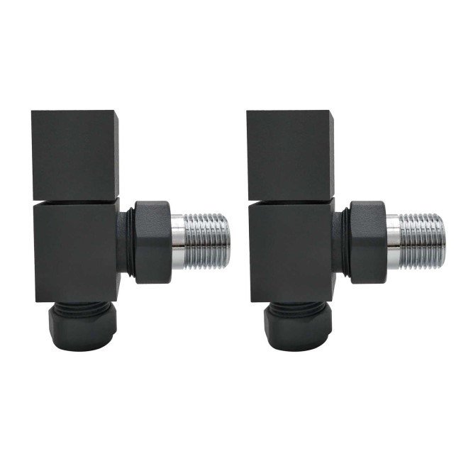 GRADE A1 - Anthracite Square Angled Radiator Valves - For Pipework Which Comes From The Wall