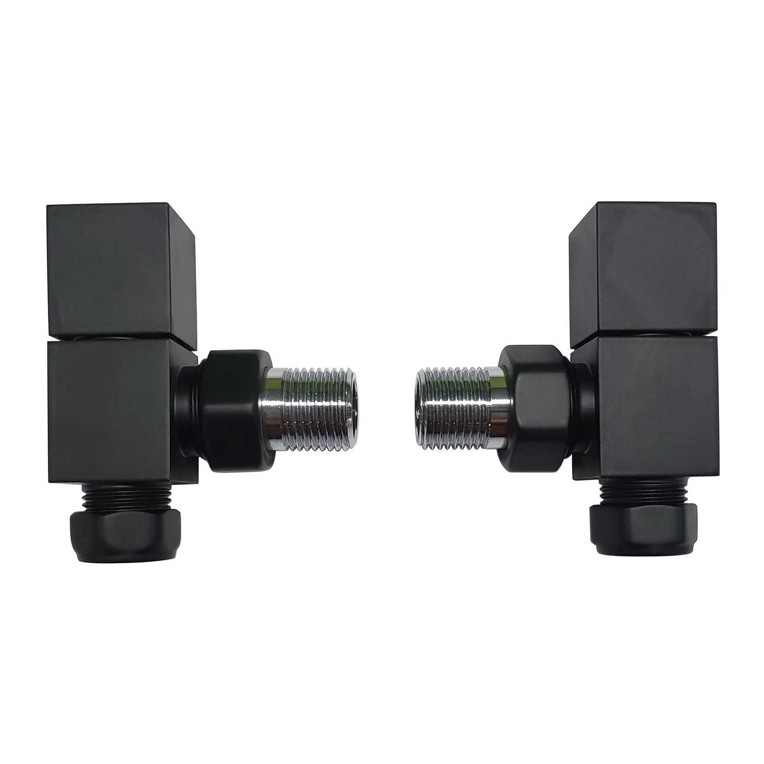 Matt Black Square Angled Radiator Valves - For Pipework Which Comes From The Wall