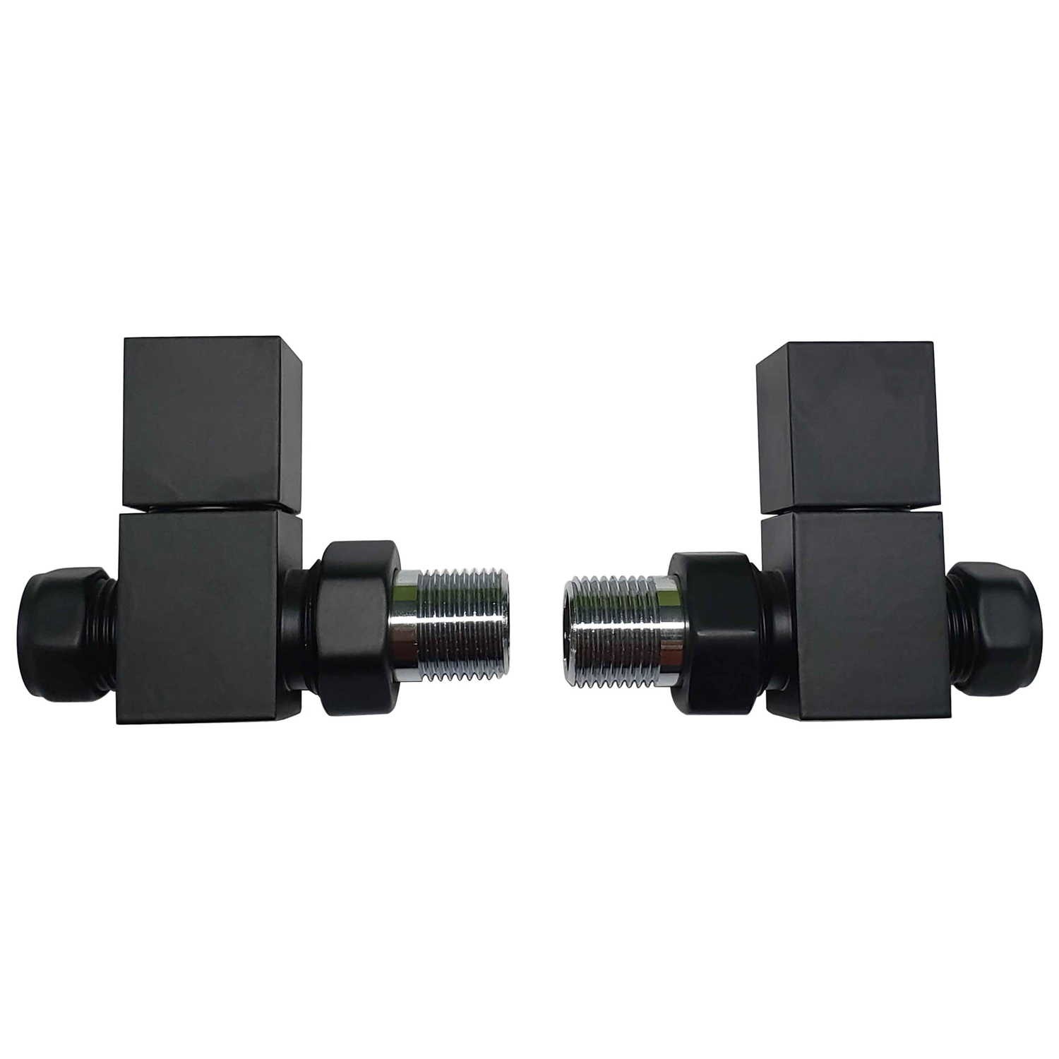 Matt Black Square Straight Radiator Valves - For Pipework Which Comes From The Floor