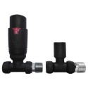 A1/BeBa_26351 ONLY OPENED - Matt Black Thermostatic Straight Radiator Valves - For Pipework Which Comes From The Floor