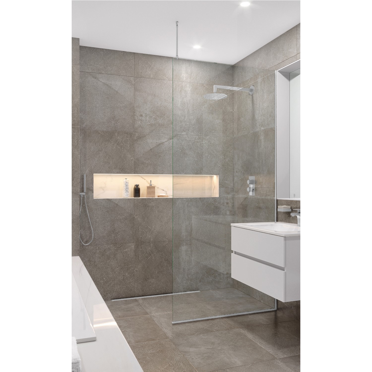 Wet Room Shower Screen with Ceiling Support Bar 745mm Chrome - Live Your Colour