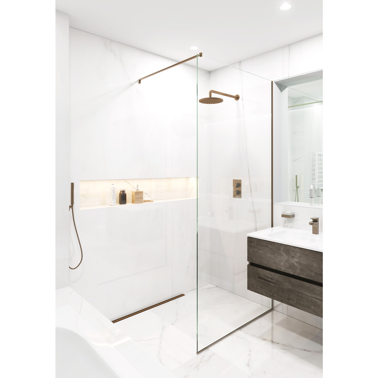 Wet Room Shower Screen with Wall Support Bar 845mm Bronze - Live Your Colour