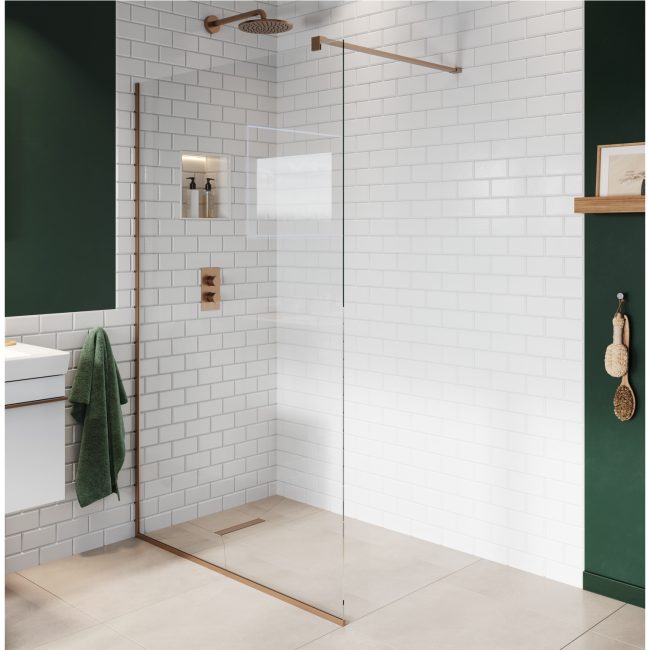 900mm Bronze Frameless Wet Room Shower Screen with Wall Support Bar - Live Your Colour