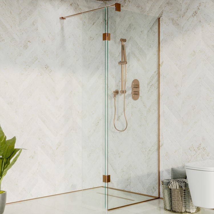 700mm Bronze Shower Screen for Wet Room & Walk In Shower with 350mm Hinged Flipper Panel - Live Your Colour