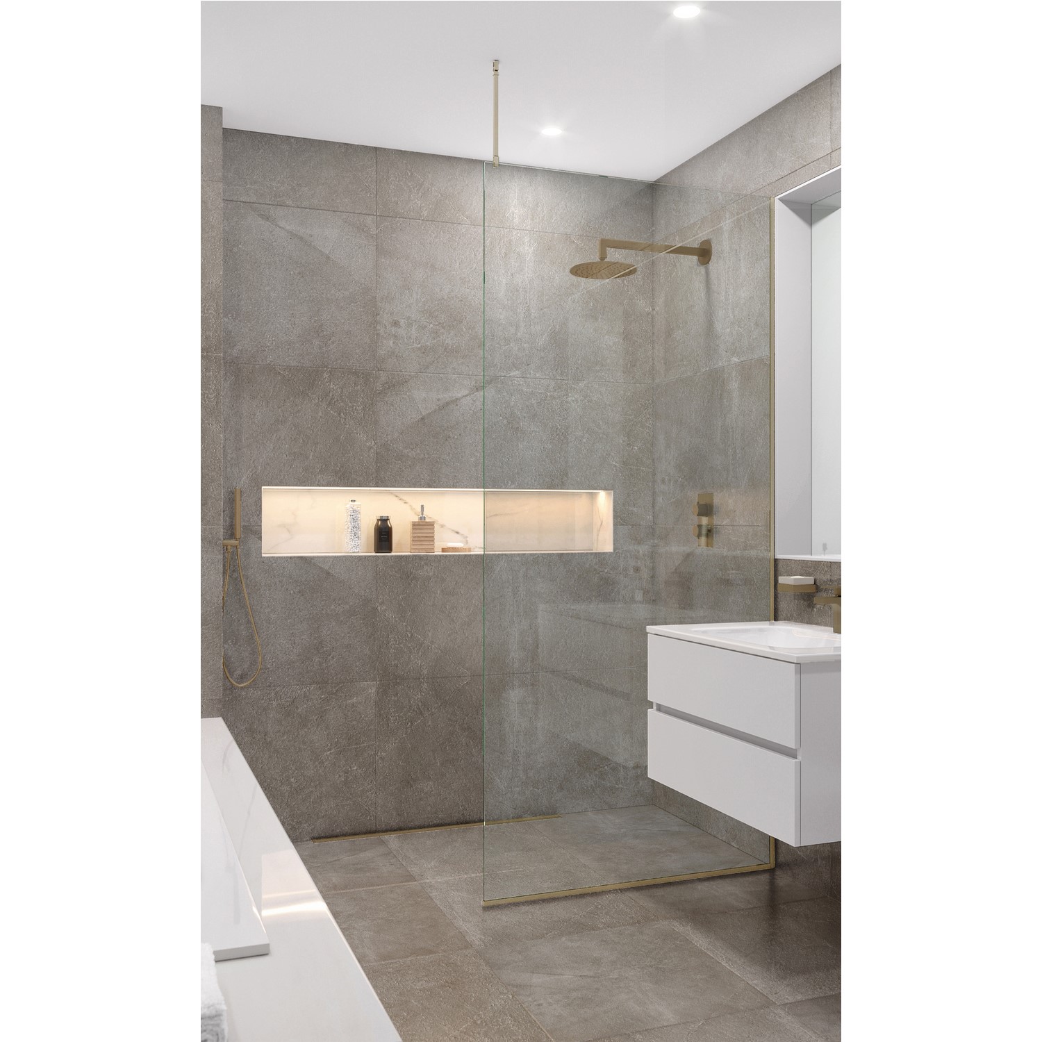 Wet Room Shower Screen with Ceiling Support Bar 745mm Nickel - Live Your Colour