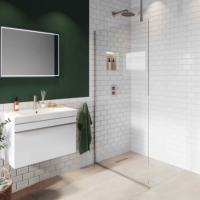 845mm Nickel Frameless Wet Room Shower Screen with Ceiling Support Bar - Live Your Colour