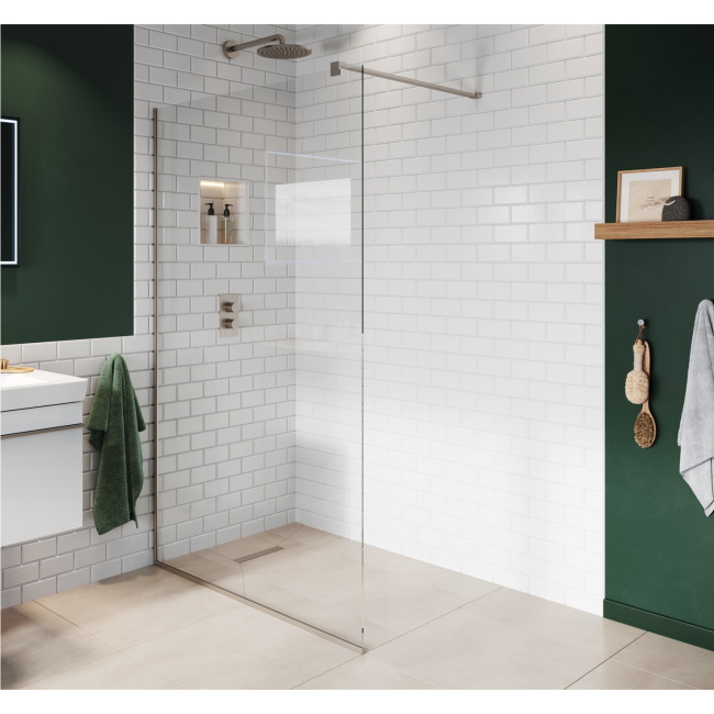 800mm Nickel Frameless Wet Room Shower Screen with Wall Support Bar - Live Your Colour