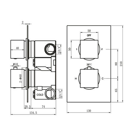 GRADE A1 - 2 Outlet with Easi Box - Square - Brushed Nickel