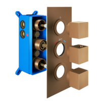 Brushed Bronze Triple Outlet Square Thermostatic Shower Valve