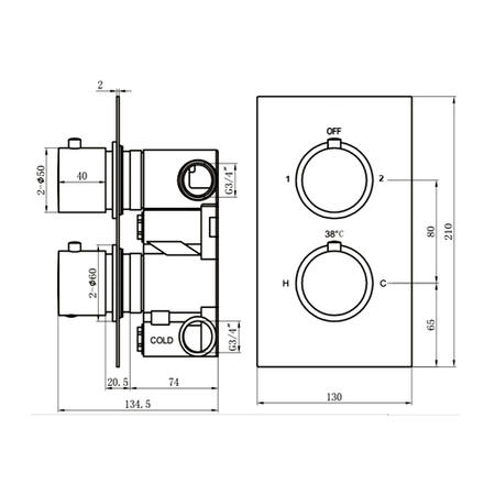 Chrome Twin Outlet Round Thermostatic Shower Valve