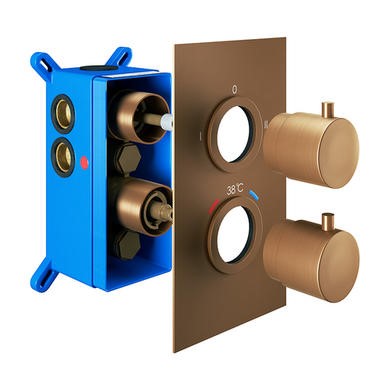 Brushed Bronze Twin Outlet Round Thermostatic Shower Valve