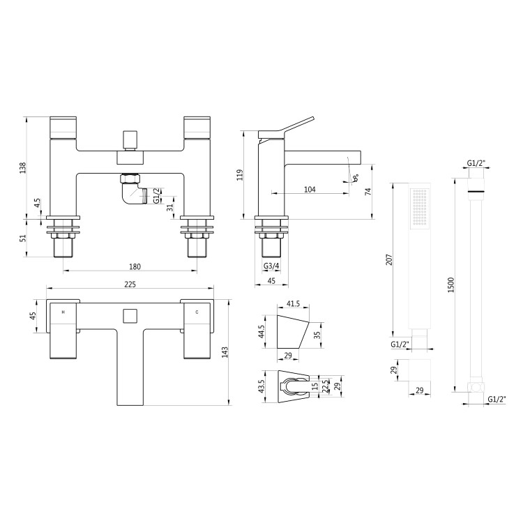 Gunmetal Bath Shower Mixer Tap - Maxton