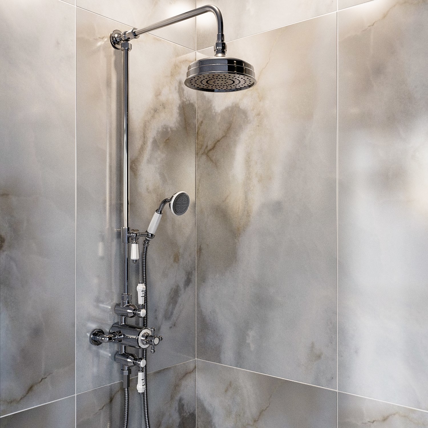 Traditional Thermostatic Shower with Round Overhead & Handset- Camden