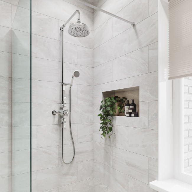 Chrome Traditional Thermostatic Mixer Shower with Round Overhead & Hand Shower - Camden