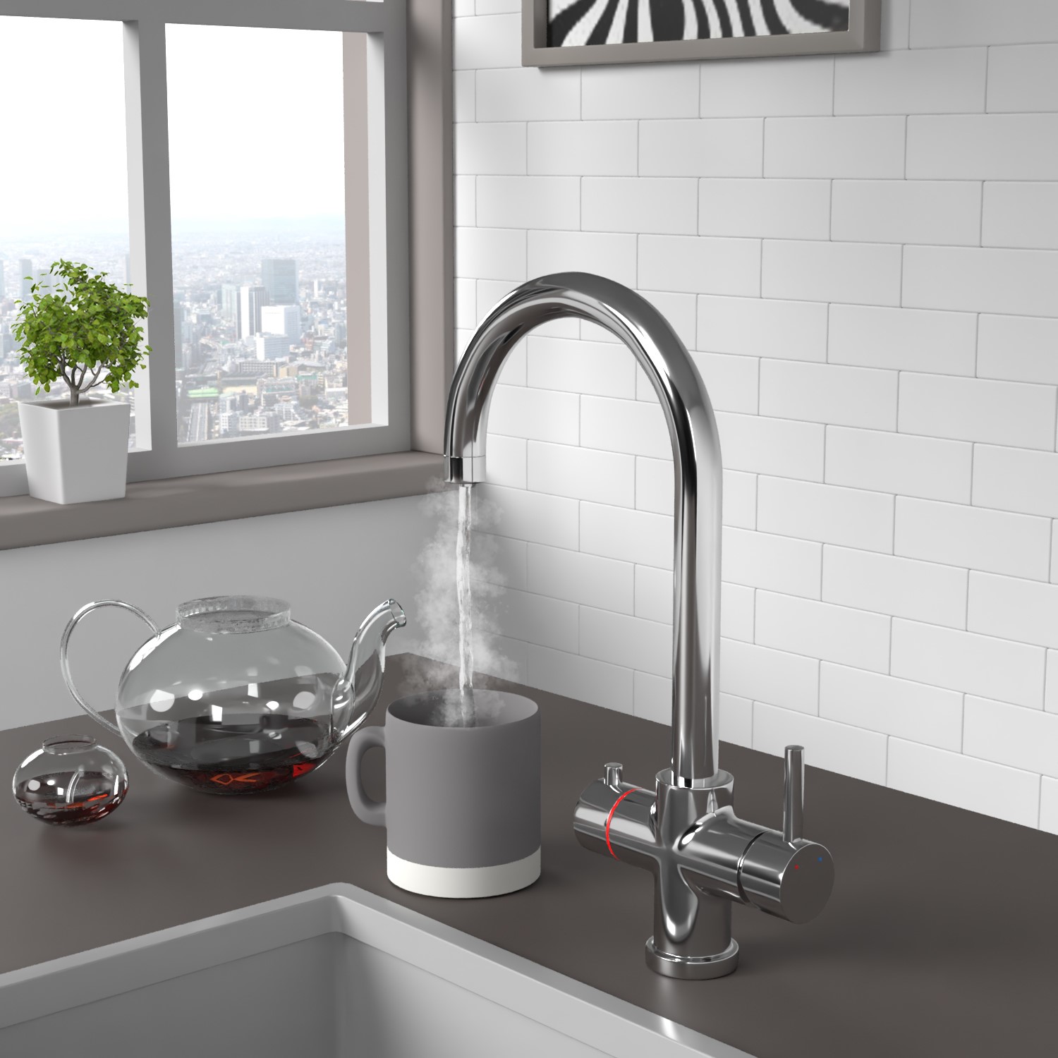 Pronto Instant Boiling Water Tap Twin Lever in Chrome