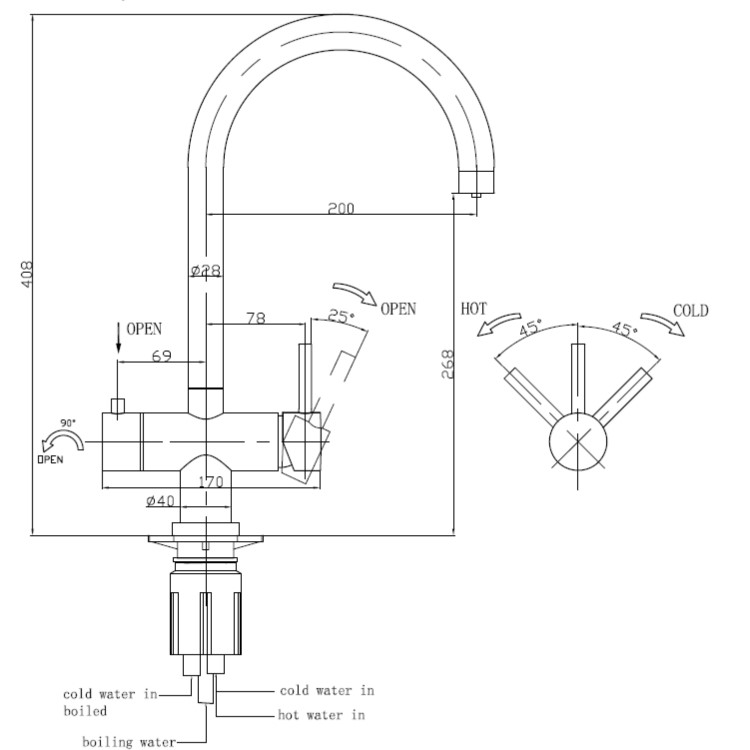 IMPERFECT - Chrome 3 in 1 Boiling Water Tap - Pronto Vesta