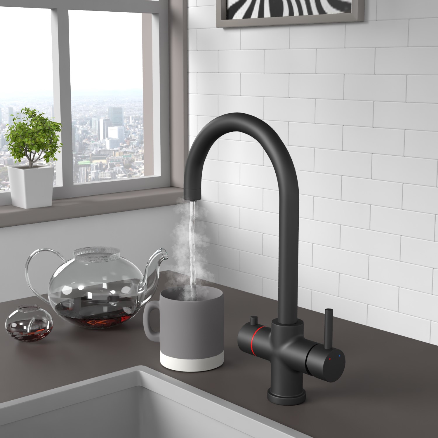Pronto Instant Boiling Water Tap Twin Lever in Black