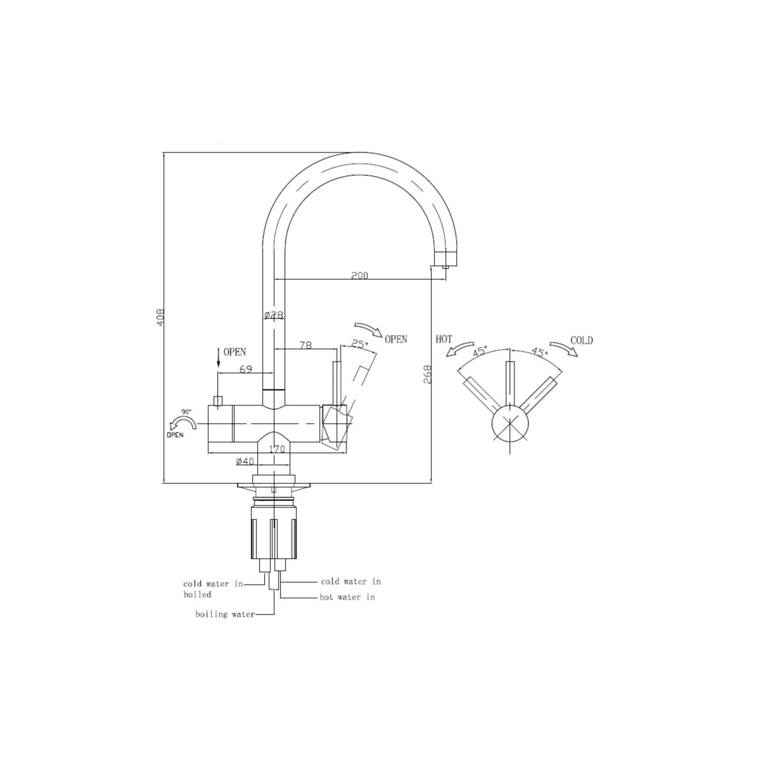 Black 3 in 1 Boiling water Tap - Pronto Vesta BeBa_26795 - Picture 4 of 6