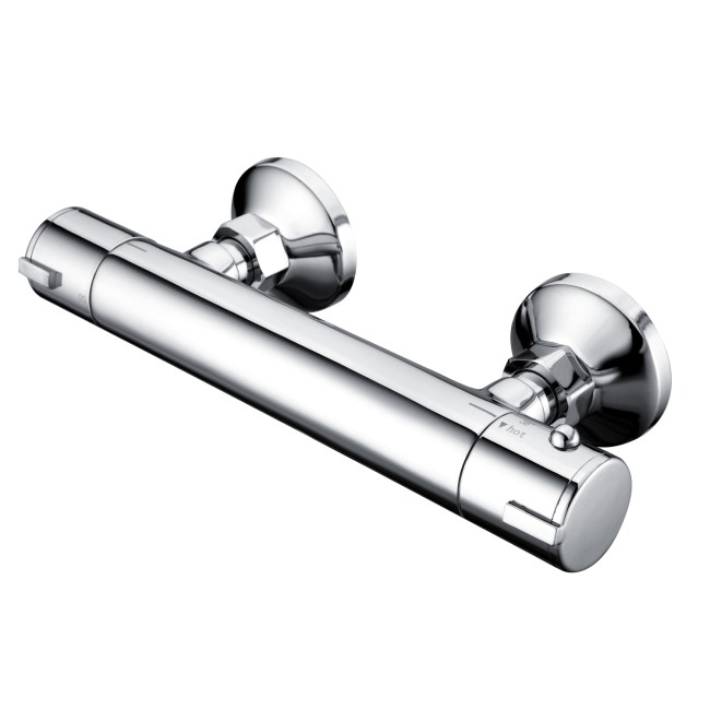 Flow thermostatic round bar shower valve - bottom outlet