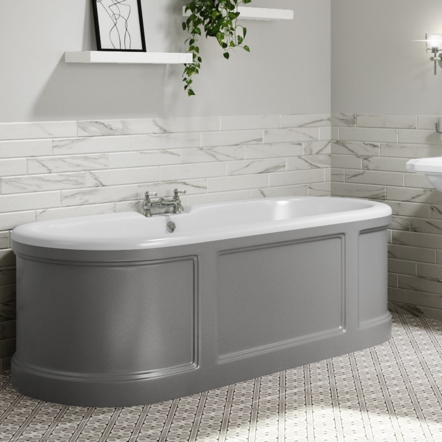 Grey Freestanding Double Ended Roll Top Bath 1700 x 750mm - Baxenden