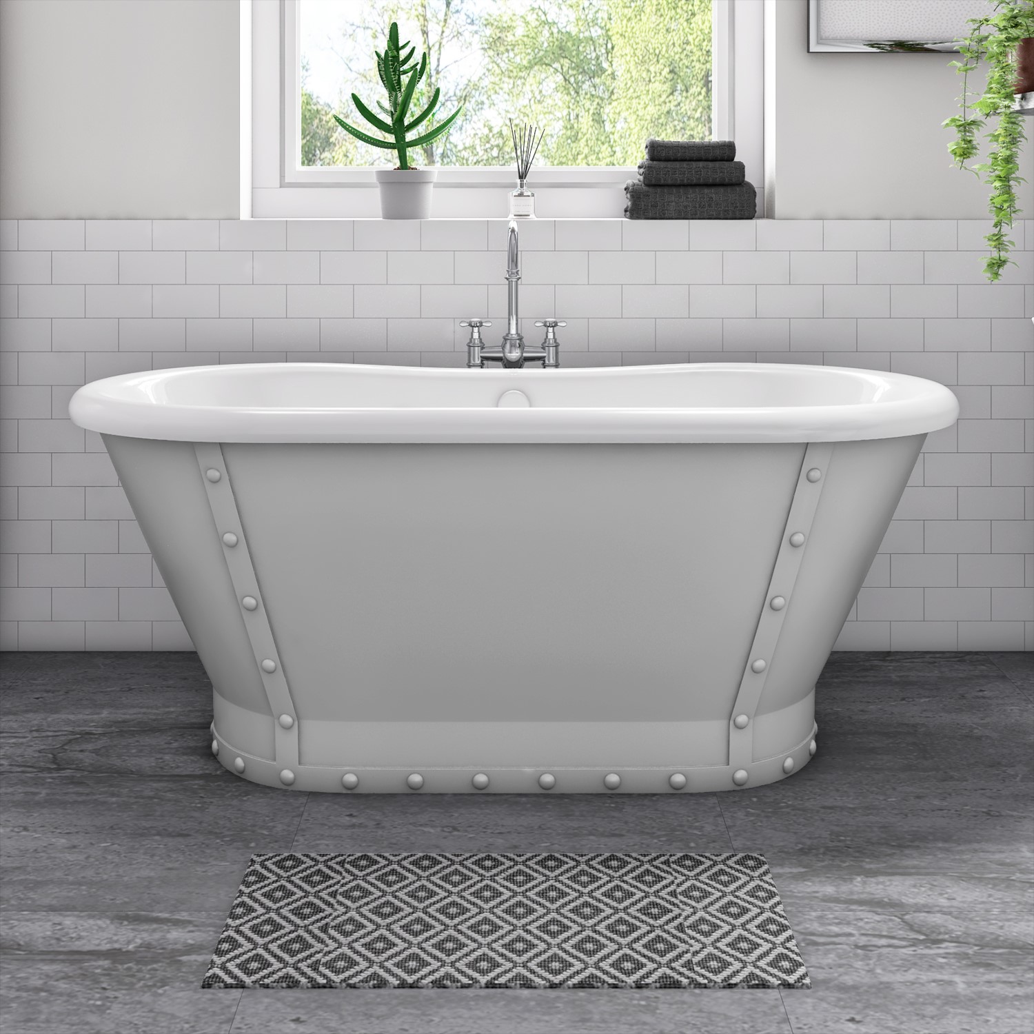 Grey Freestanding Double Ended Roll Top Bath 1690 x 800mm - Camden