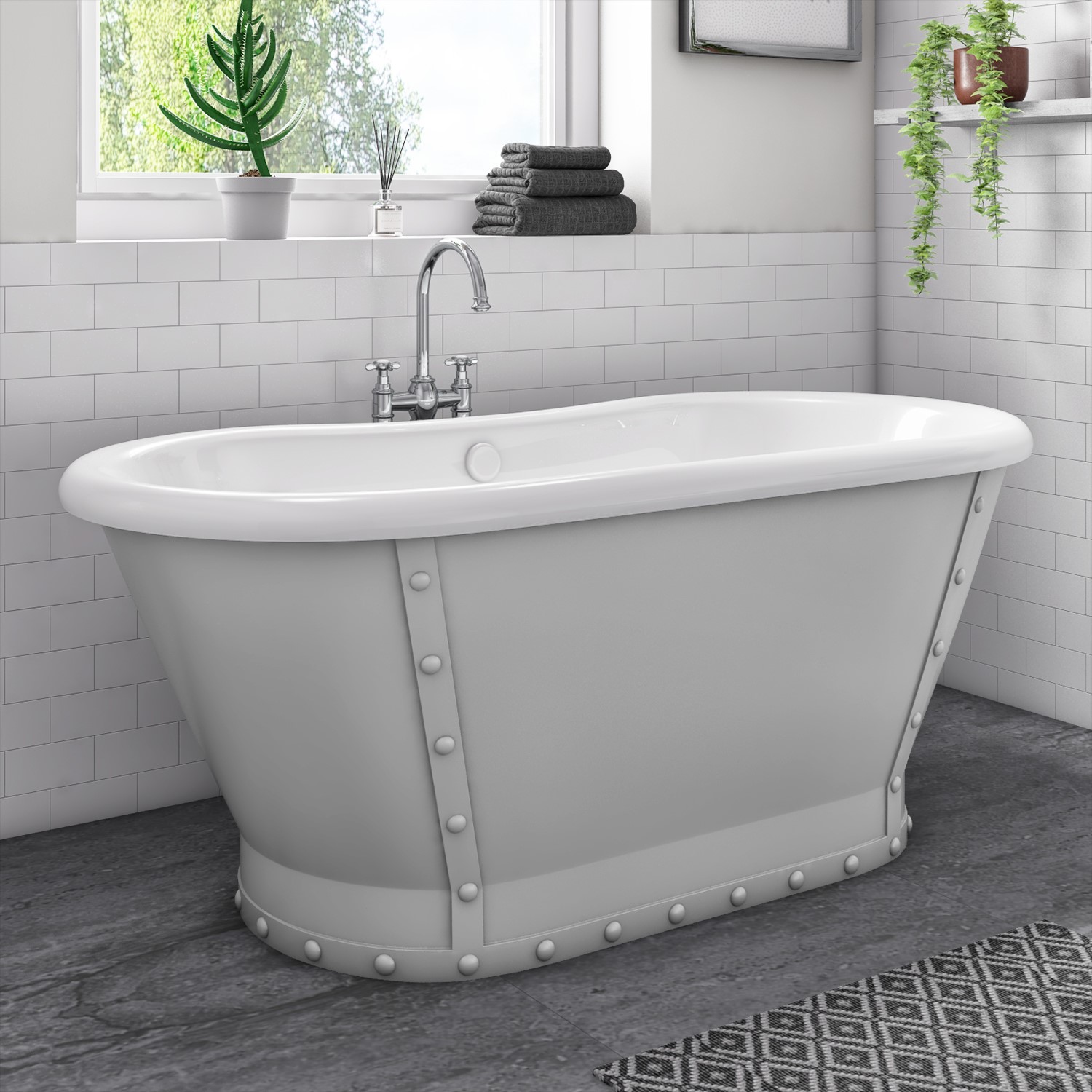 Grey Freestanding Double Ended Roll Top Bath 1690 x 800mm - Camden