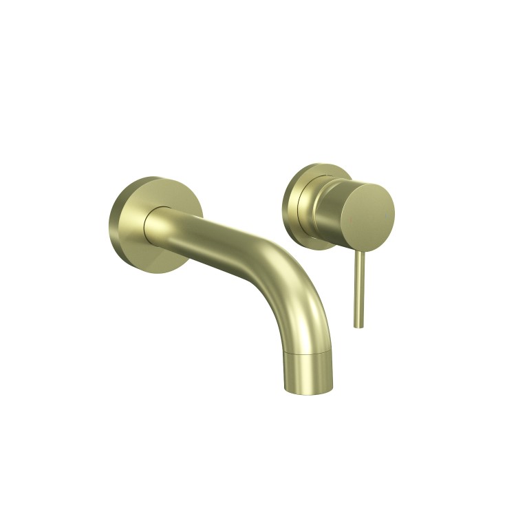 GRADE A1 - Arissa Round Brushed Brass Wall Mounted Basin Mixer Tap