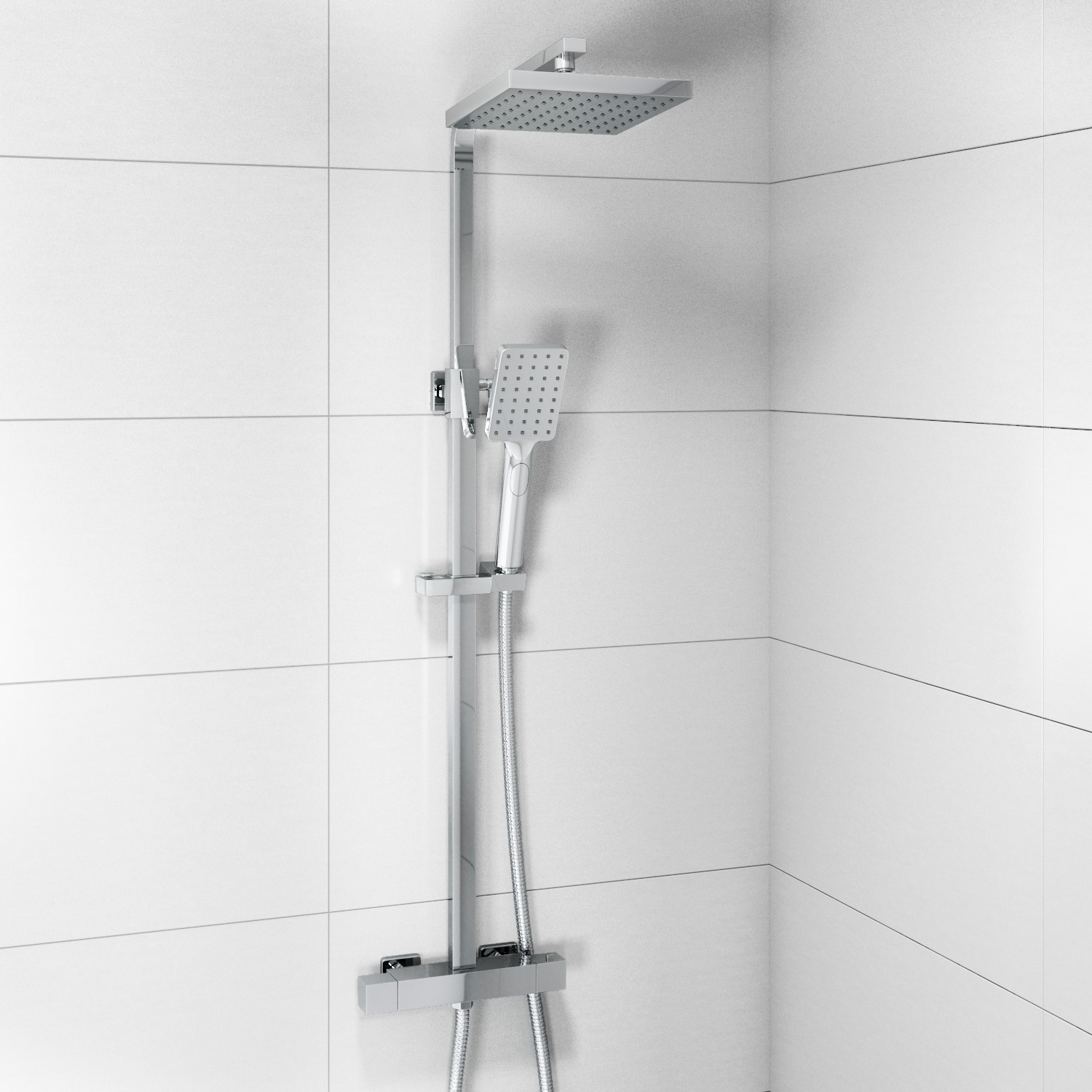 Thermostatic Mixer Bar Shower with Square Overhead & Handset - Koto