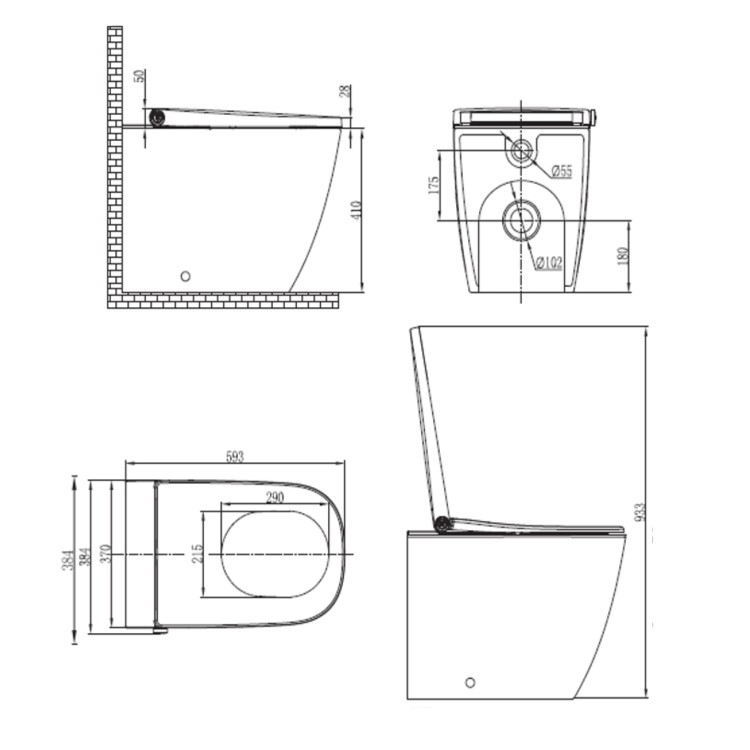 Back to Wall Smart Bidet Toilet Square - Purificare