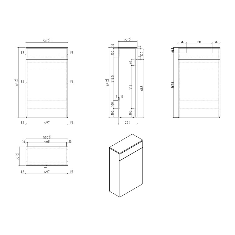 500mm Blue Back to Wall Toilet Unit Only - Sion