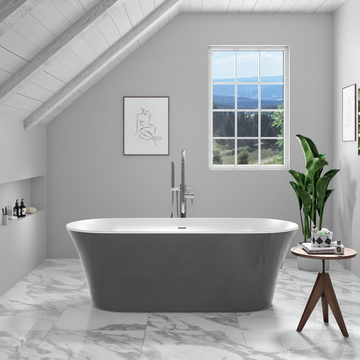 Grey Freestanding Double Ended Bath 1700 x 750mm - Arya