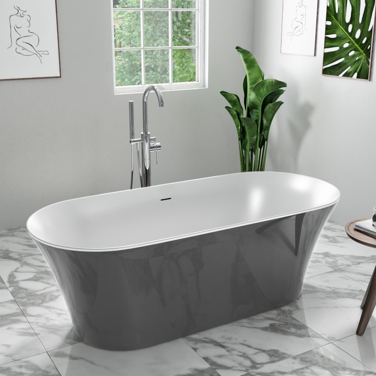 Grey Freestanding Double Ended Bath 1700 x 750mm - Arya