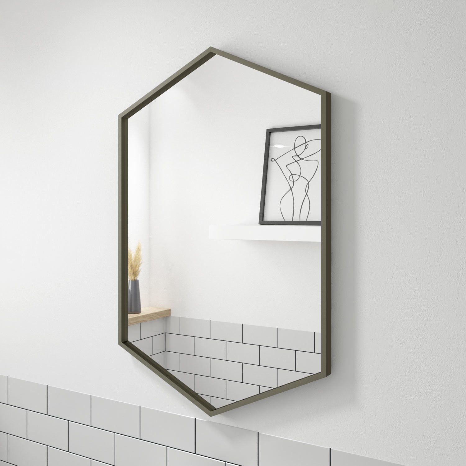 Hexagon Grey Bathroom Mirror - 500 x 750mm - Hexa