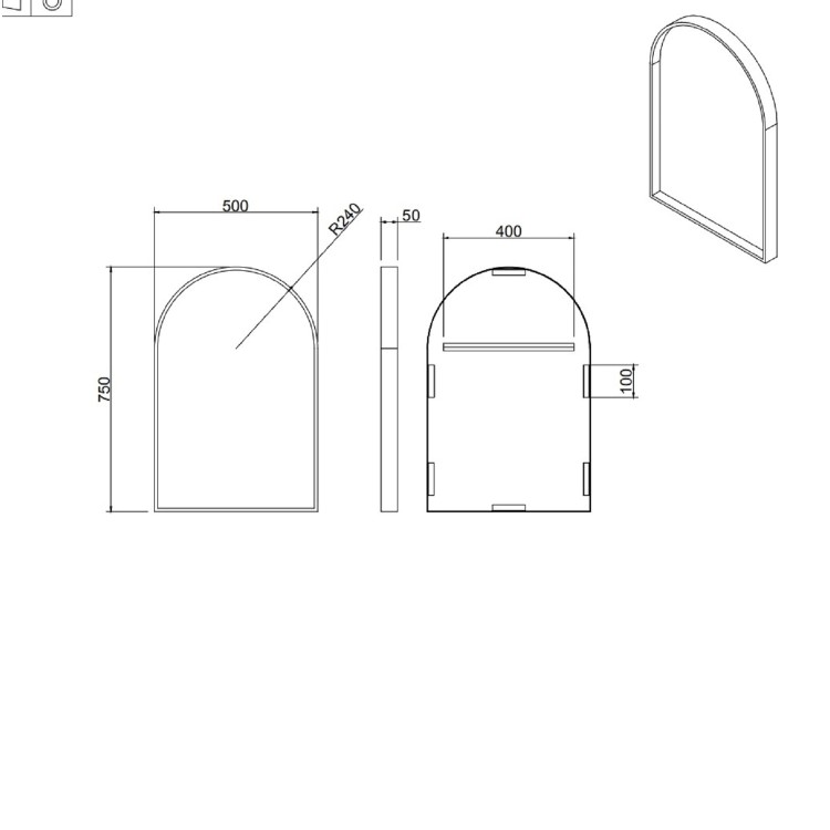 Chrome Arched Bathroom Mirror - 500 x 750mm - Empire