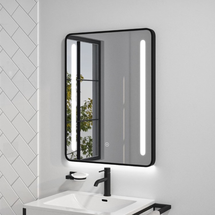 GRADE A2 - Black LED Bathroom Mirror with Demister - 600 x 800mm - Lepus