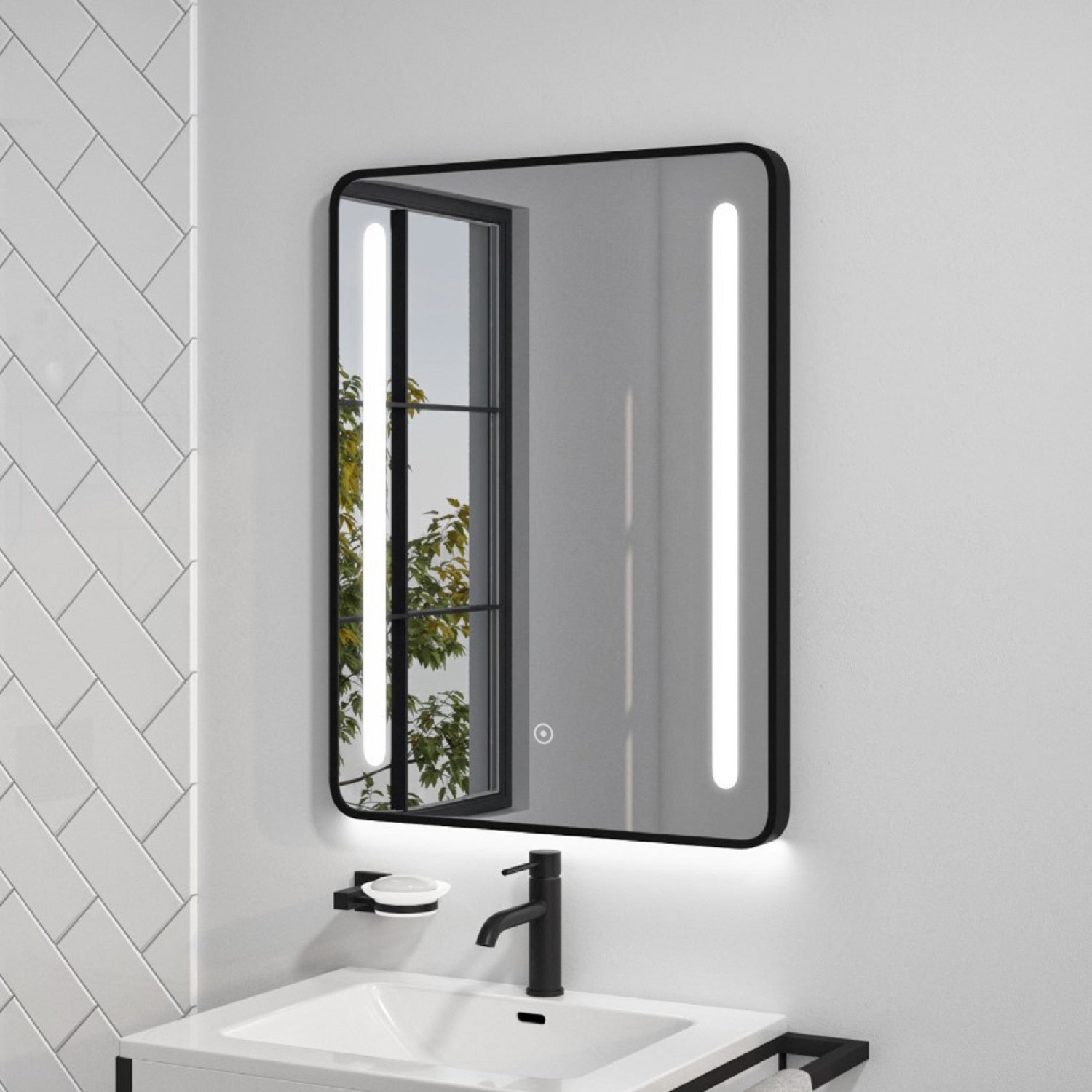 Black LED Bathroom Mirror with Demister - 600 x 800mm - Lepus