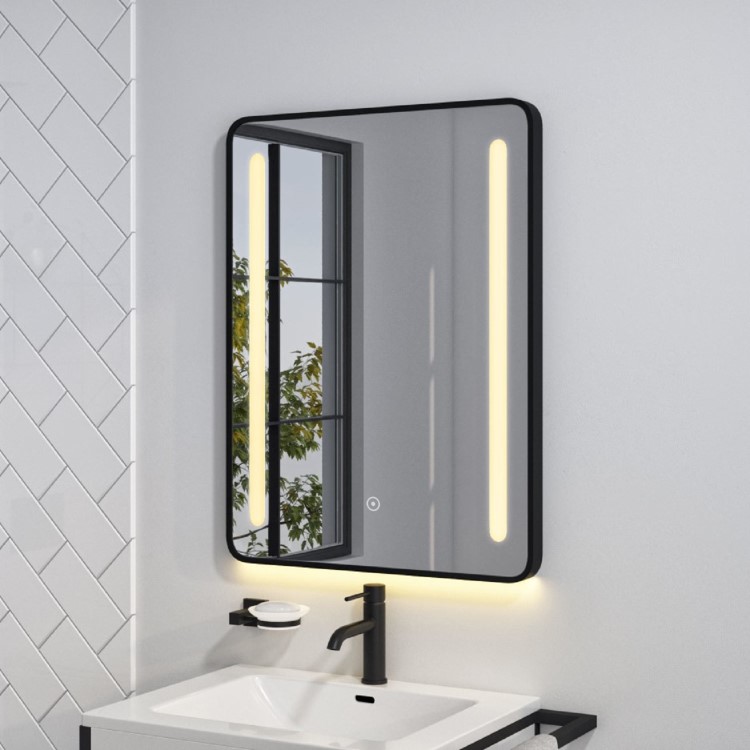 GRADE A2 - Black LED Bathroom Mirror with Demister - 600 x 800mm - Lepus