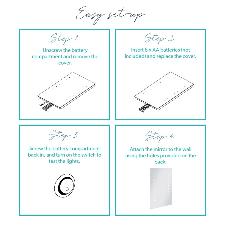 Rectangular LED Bathroom Mirror Battery Operated - 400 x 600mm - Lynx