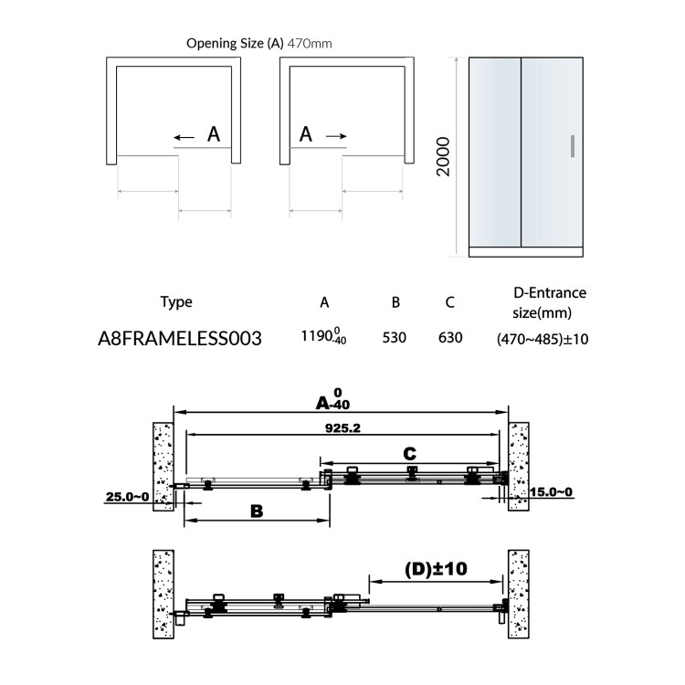 Frameless 1200mm Sliding Shower Door