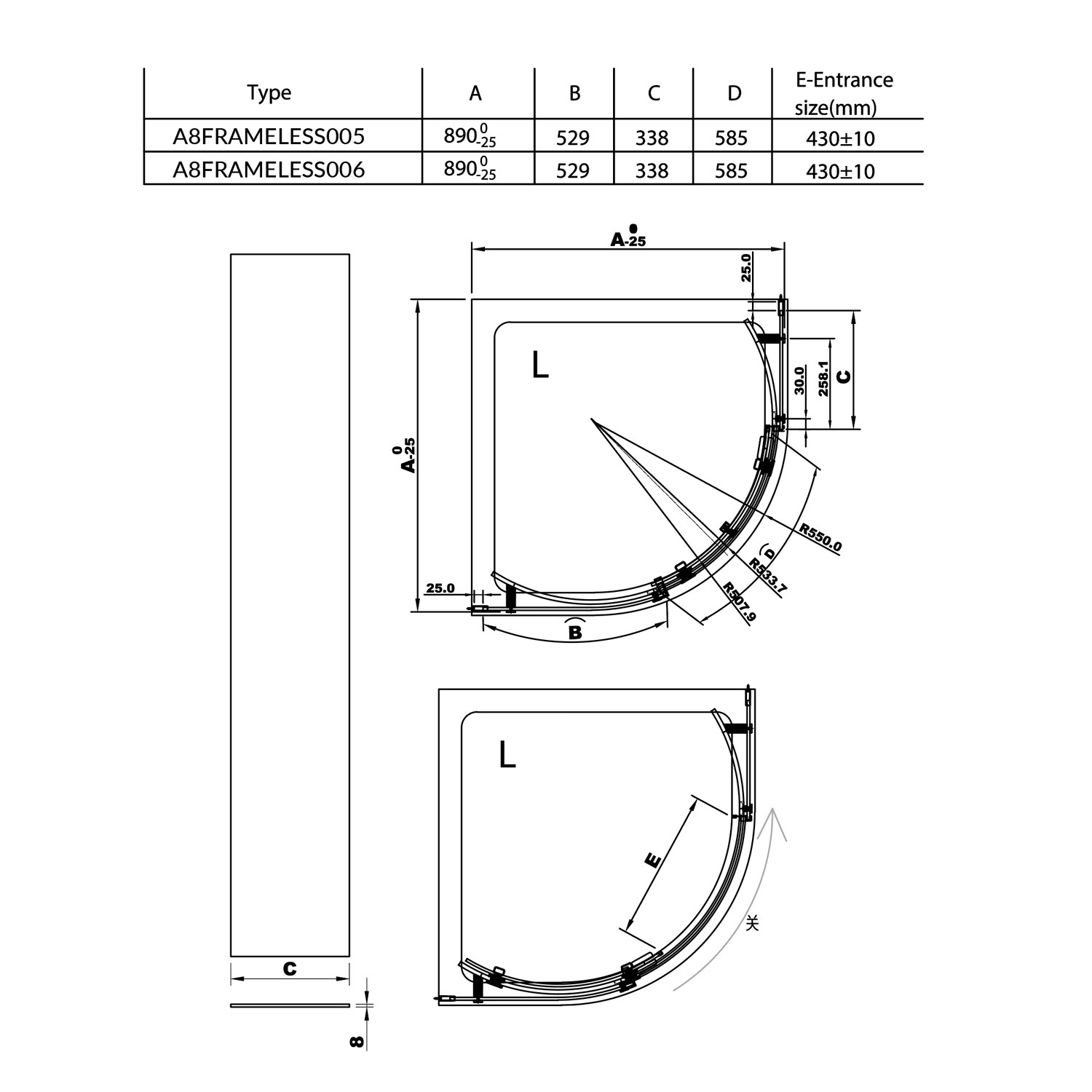 900mm Sliding Shower Door Right Hand Chrome - Frameless