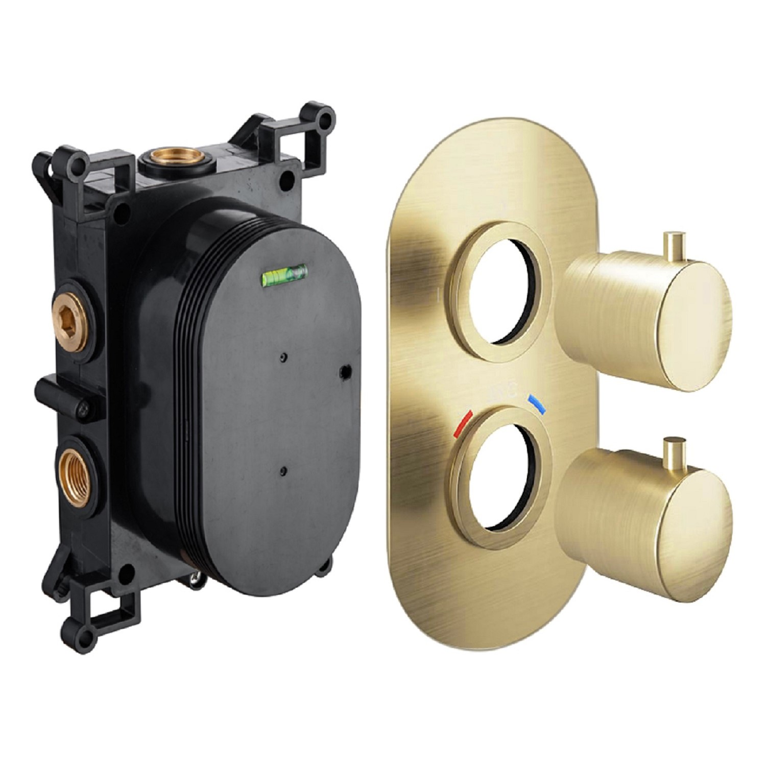 Arissa Brushed Brass Concealed Thermostatic Dual Handle Valve - 2 Outlet