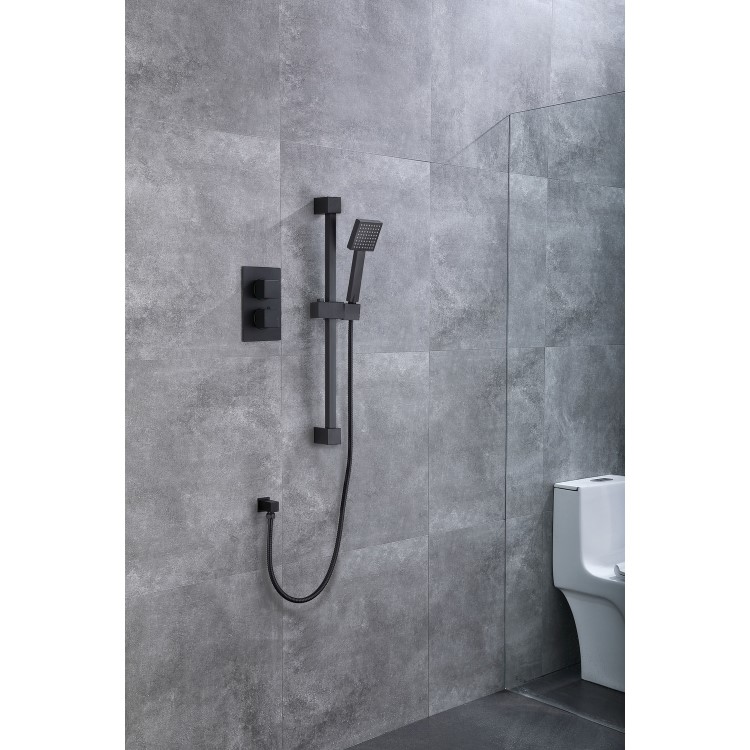 Black Square Adjustable Height Slide Rail Kit with Hand Shower - Zana