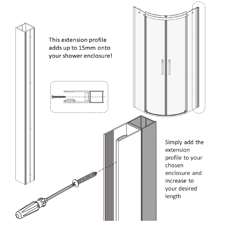Black 15mm Extension Profile For 2000mm Shower Door