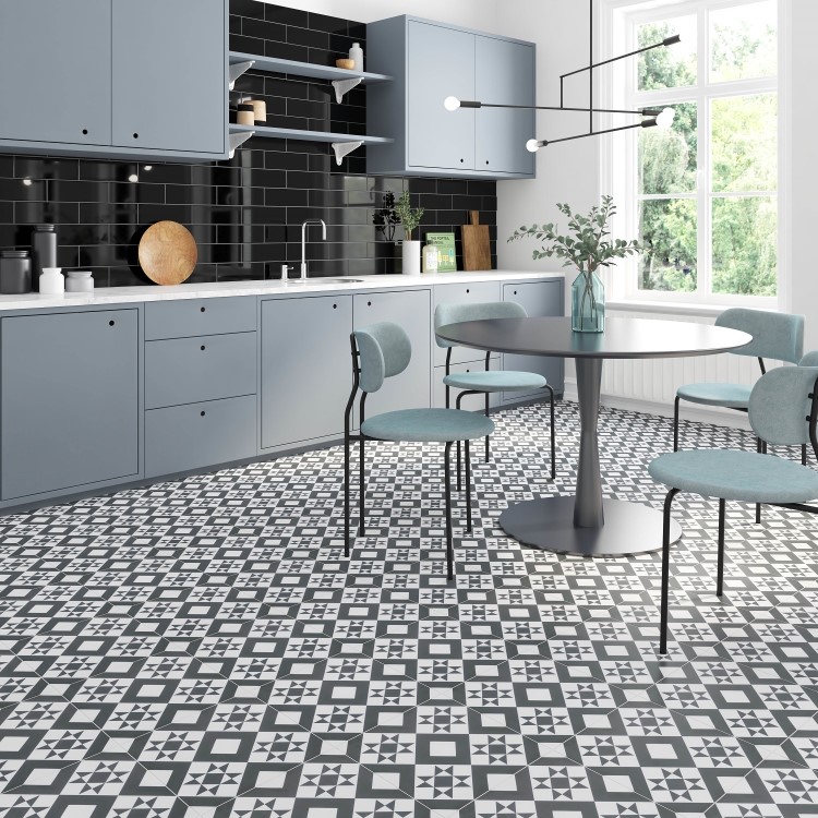 Black Modern Patterned Floor Tile 330 x 330mm - Mayfair