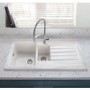 Refurbished 1.5 Bowl Inset White Ceramic Kitchen Sink with Reversible Drainer - Alexandra