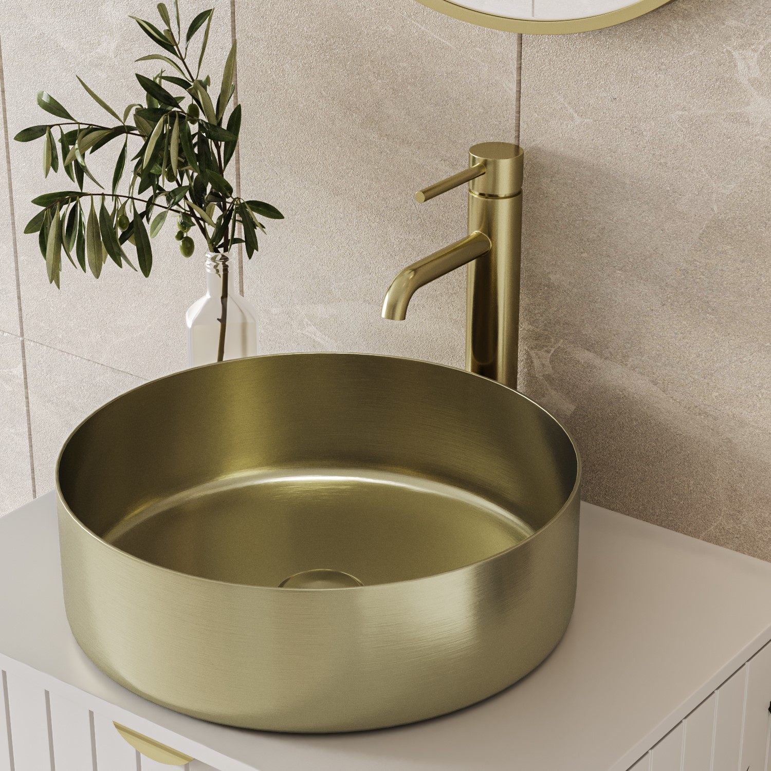 Stainless Steel Brass Round Countertop Basin 400mm - Zorah