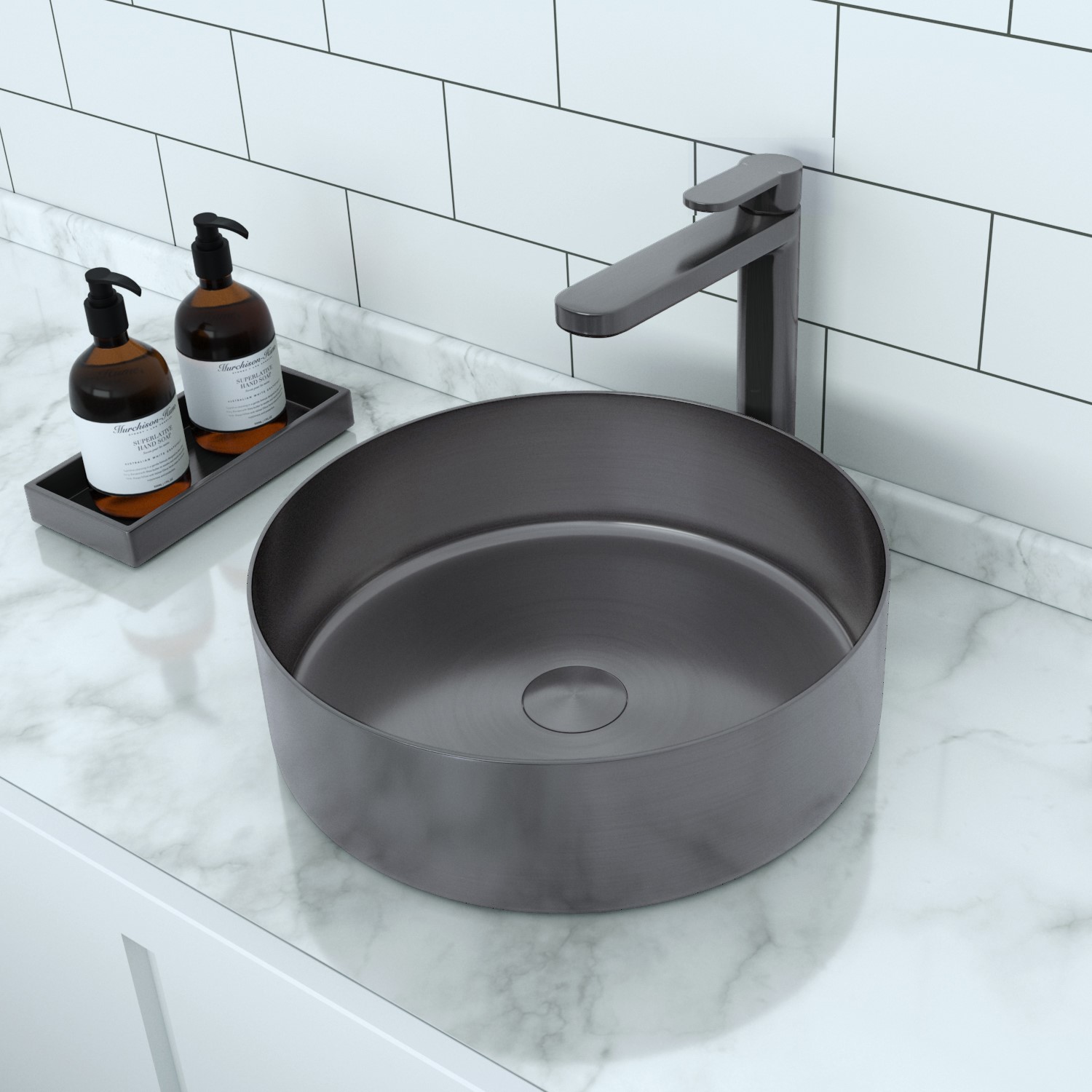 Stainless Steel Grey Round Countertop Basin 400mm - Zorah